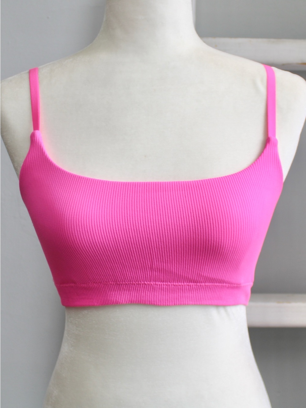 Aerie Real Good Hot Pink Seamless Ribbed Crop Bralette Wireless Bra Size Large